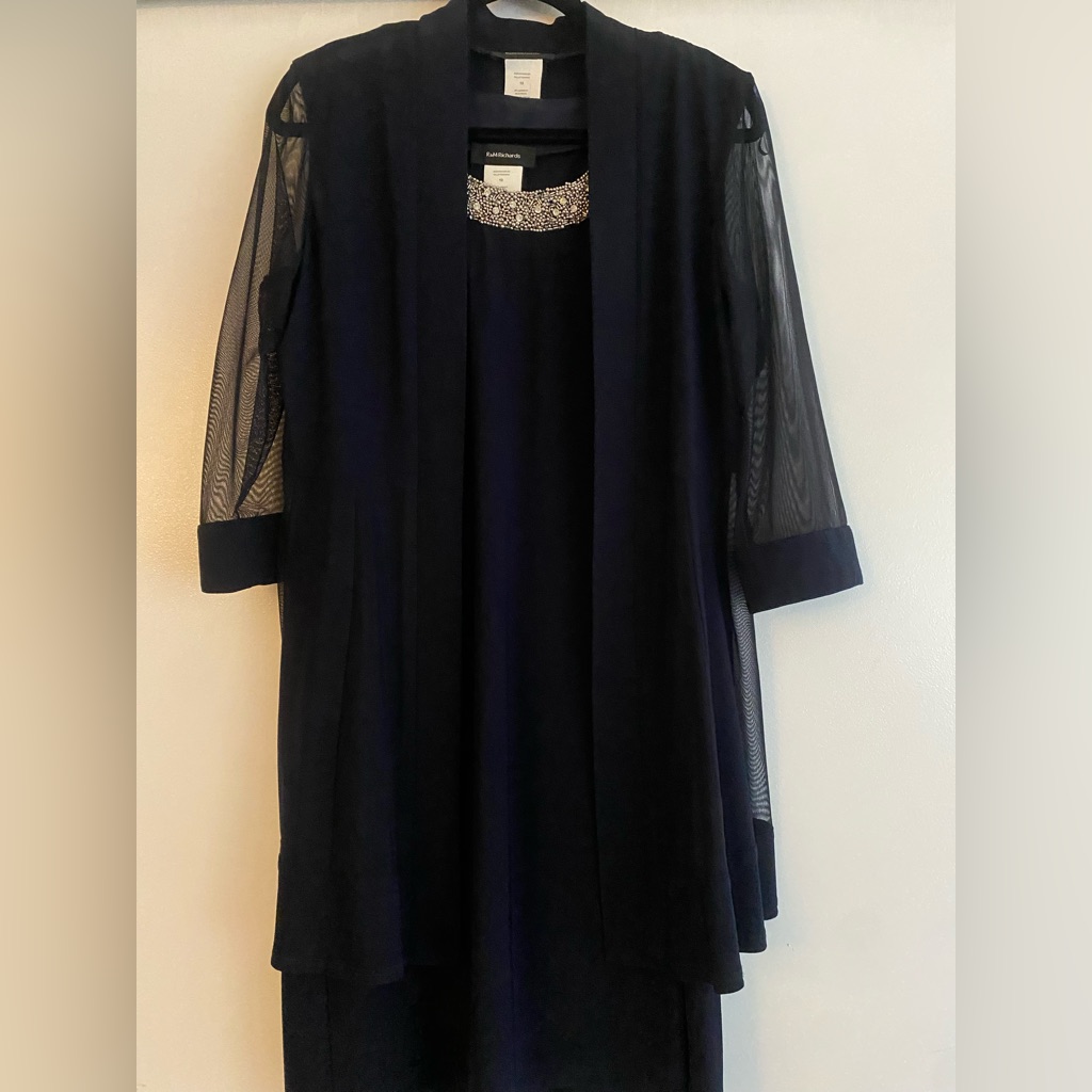Two-Piece Dress With Beaded Neckline And Soft Jacket With Sheer Sleeves